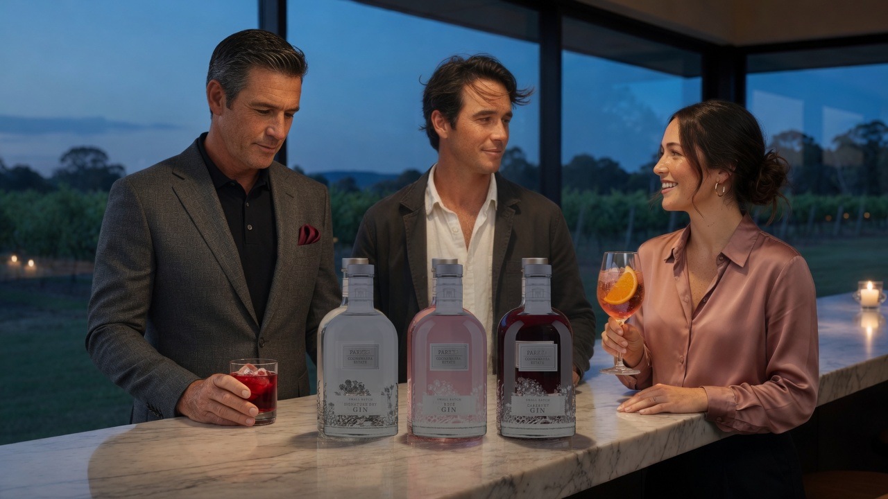 Parker Signature Dry, Rosé and Cabernet gins