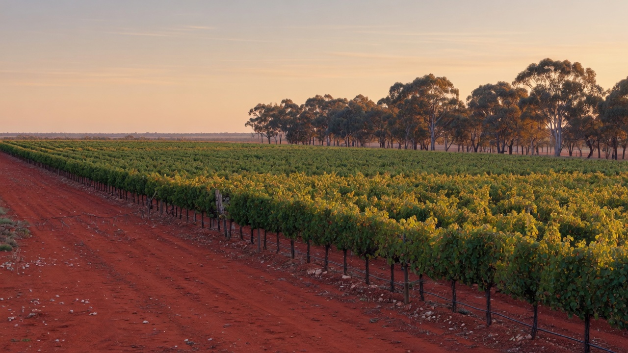 Coonawarra vineyard rows on terra rossa soil